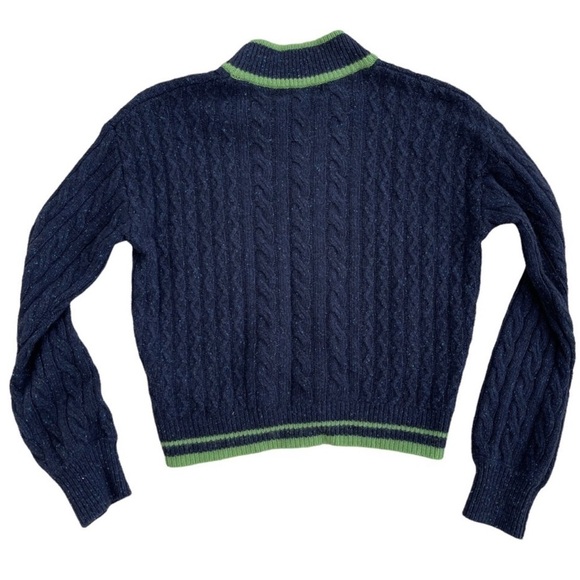 VEDA Paro Wool Navy Cable Knit Sweater,  Green Accents XS - Picture 2 of 9